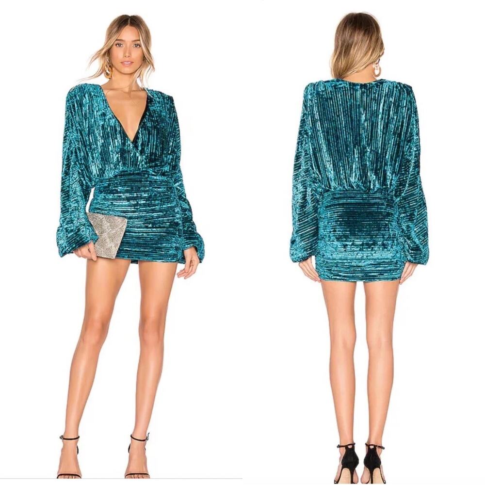 NBD Illusion Mini Dress Teal Bodycon Party Cocktail Dress Size Small